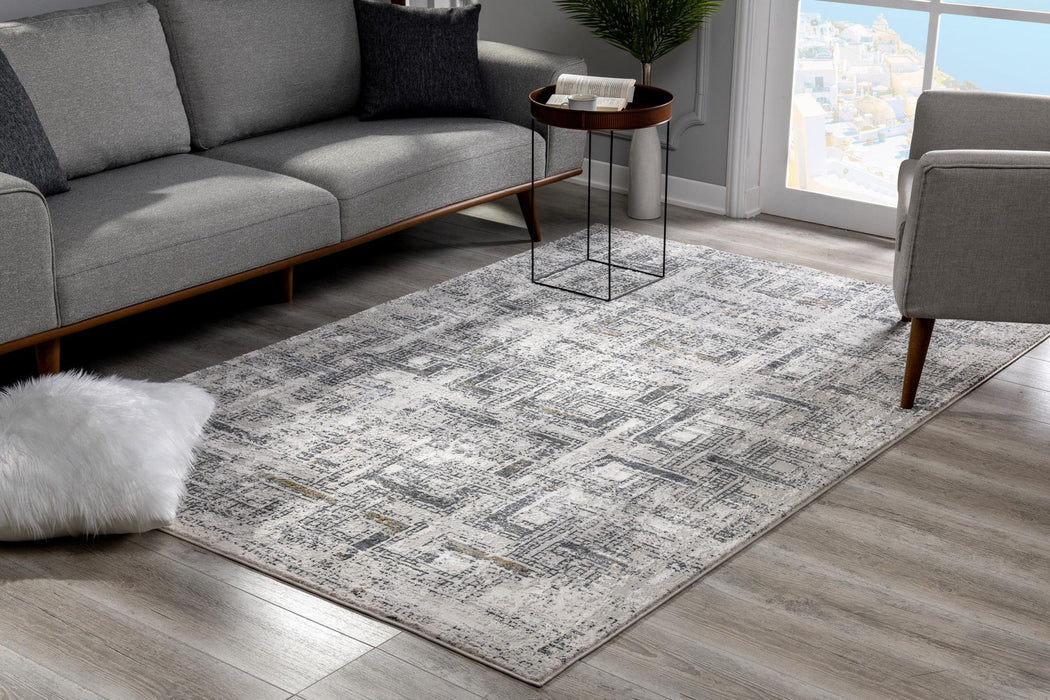 8' x 11' Abstract Power Loom Viscose Area Rug - Gray And Ivory