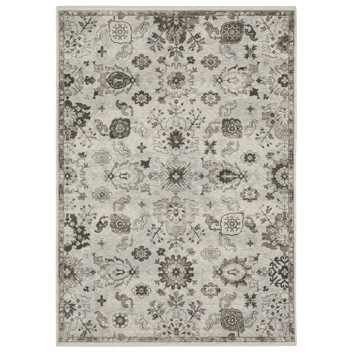 10' X 13' Oriental Area Rug With Fringe - Ivory And Gray