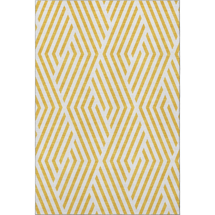 9' X 12' Geometric Washable Area Rug With UV Protection (648609) - Yellow / Ivory