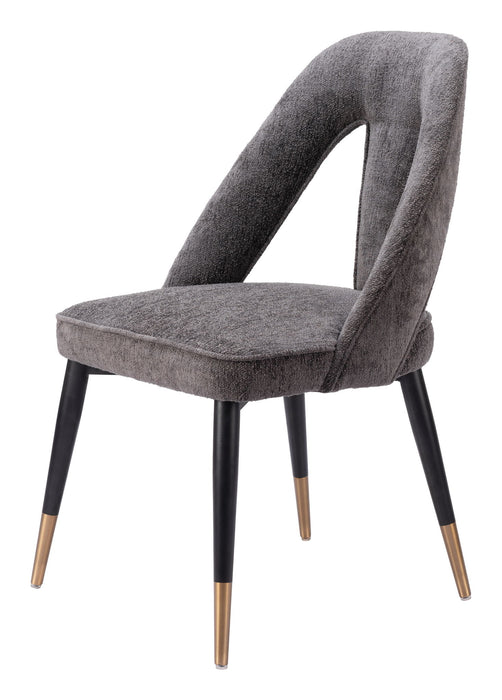 Upholstered Faux Fur Open Back Dining Side Chair - Gray / Black / Gold