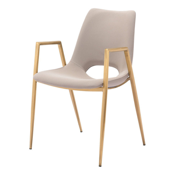 Upholstered Faux Leather Open Back Dining Arm Chairs (Set of 2) - Beige / Gold