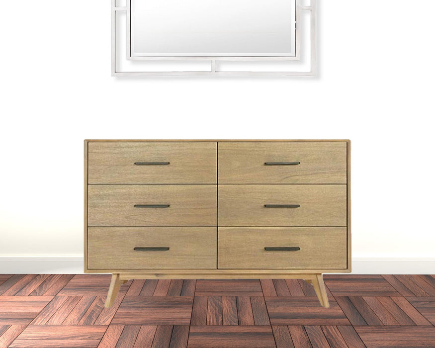 Six Drawer Wooden Double Dresser - Walnut