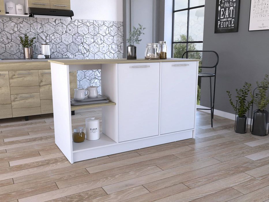 59" Kitchen Island With Storage - Brown / White