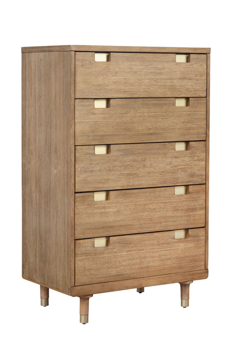 33" Solid Wood Five Drawer Dresser - Brown