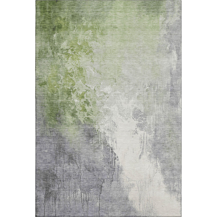 10' X 14' Abstract Washable Area Rug With UV Protection (705449) - Artichoke Green / Gray / Ivory