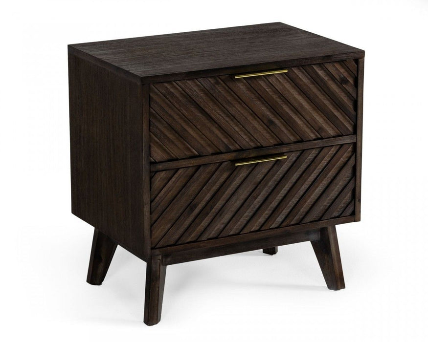 Classic Chevron Nightstand With Two Drawers - Dark Brown