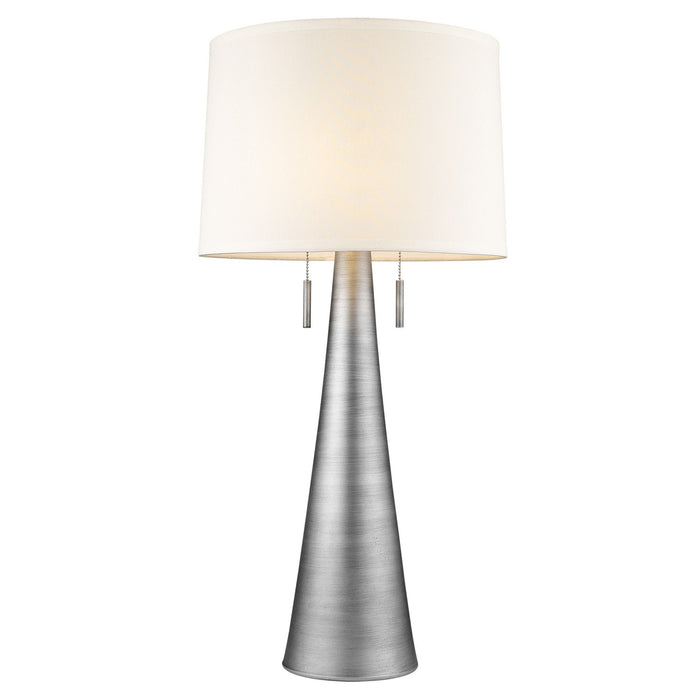 Metal Two Light Table Lamp With White Empire Shade - Silver