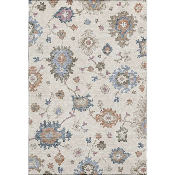 10' X 14' Floral Washable Area Rug With UV Protection (688492) - Ivory / Blue / Coral