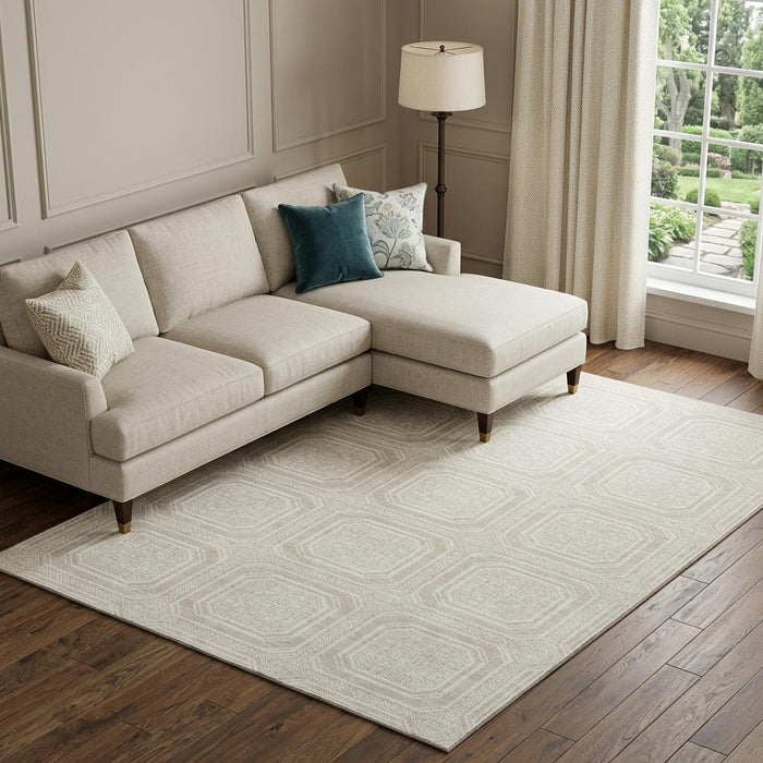 10' X 14' Geometric Washable Area Rug With UV Protection (693768) - Beige / Ivory / Taupe
