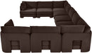 Velvet performance fabric Meridian Furniture 9-piece sectional sofa with plush cushions and modern design, perfect for living rooms.