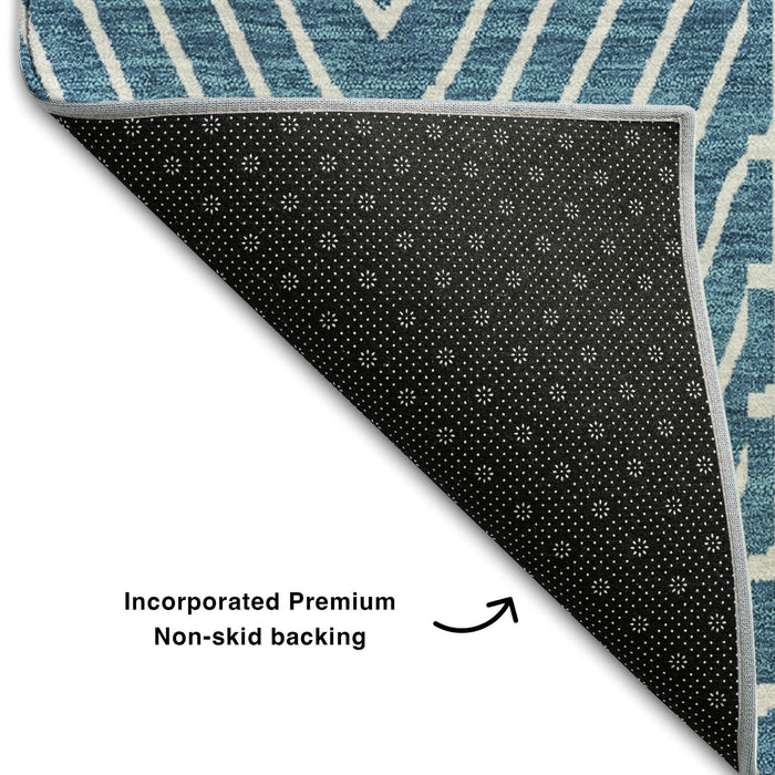 10' X 14' Geometric Washable Area Rug With UV Protection (678113) - Teal / Ivory