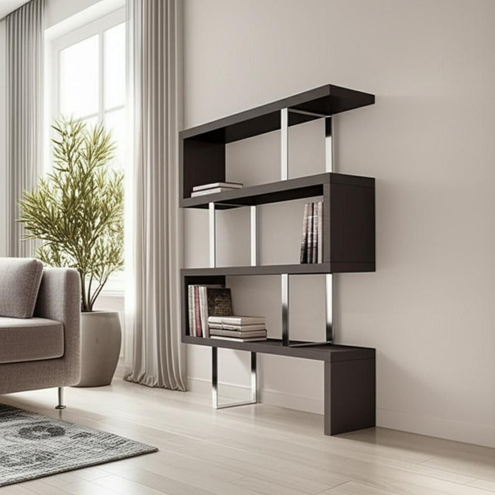 Three Tier Etagere Bookcase (555011) - Espresso / Silver