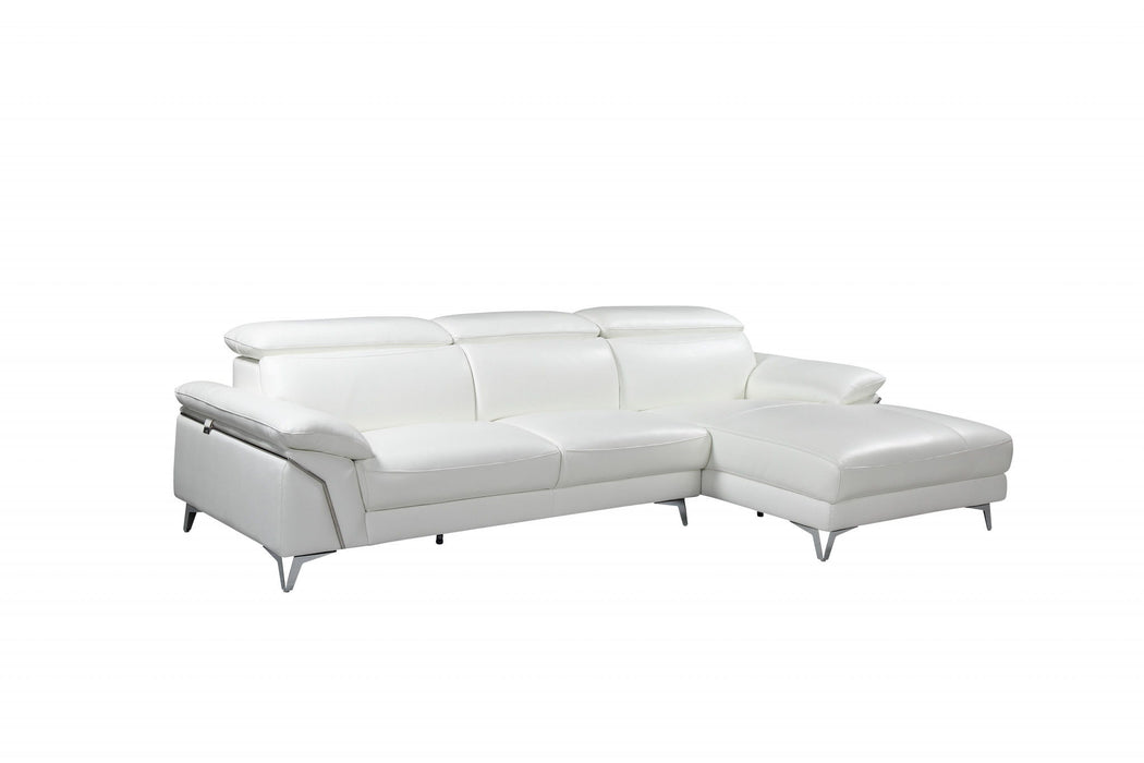 Italian Leather L Shaped Two Piece Sofa Chaise Sectional - White