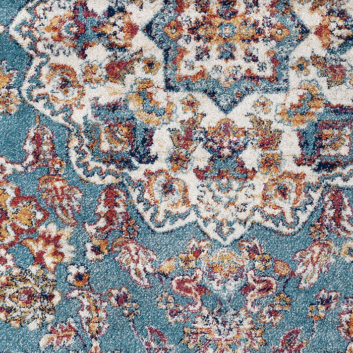 9' x 12' Medallion Power Loom Area Rug - Ivory Blue And Orange