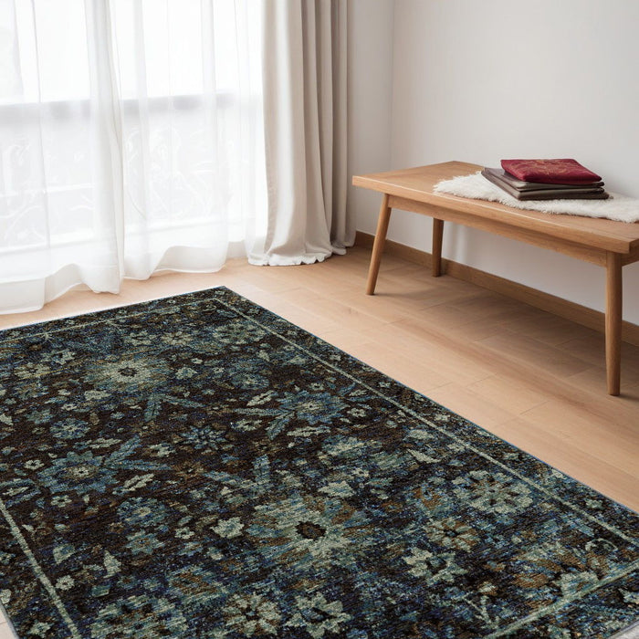 5' x 7' Oriental Power Loom Area Rug - Navy Blue