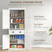 White Homcom 72-inch tall kitchen pantry with adjustable shelves, drawers, doors, and freestanding design from Giga.