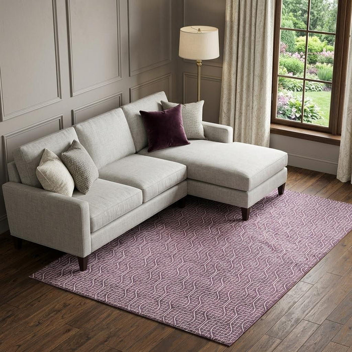 10' X 14' Geometric Washable Area Rug With UV Protection (673621) - Eggplant / Ivory