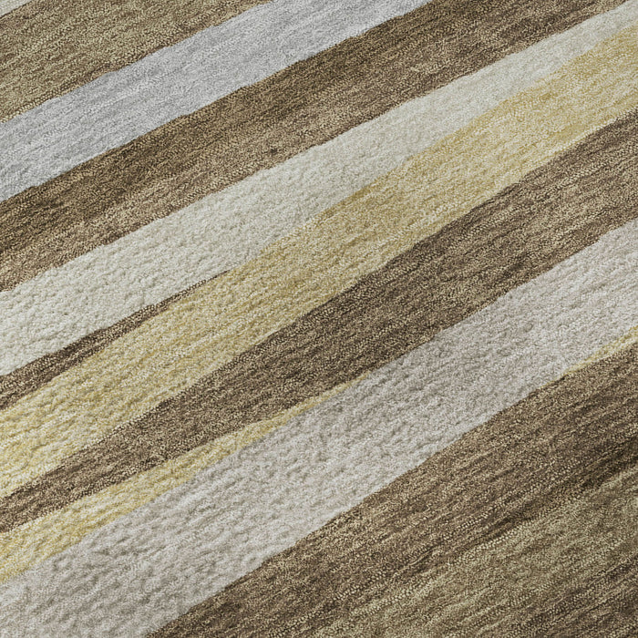 10' X 14' Striped Washable Area Rug With UV Protection (678478) - Brown / Taupe / Beige
