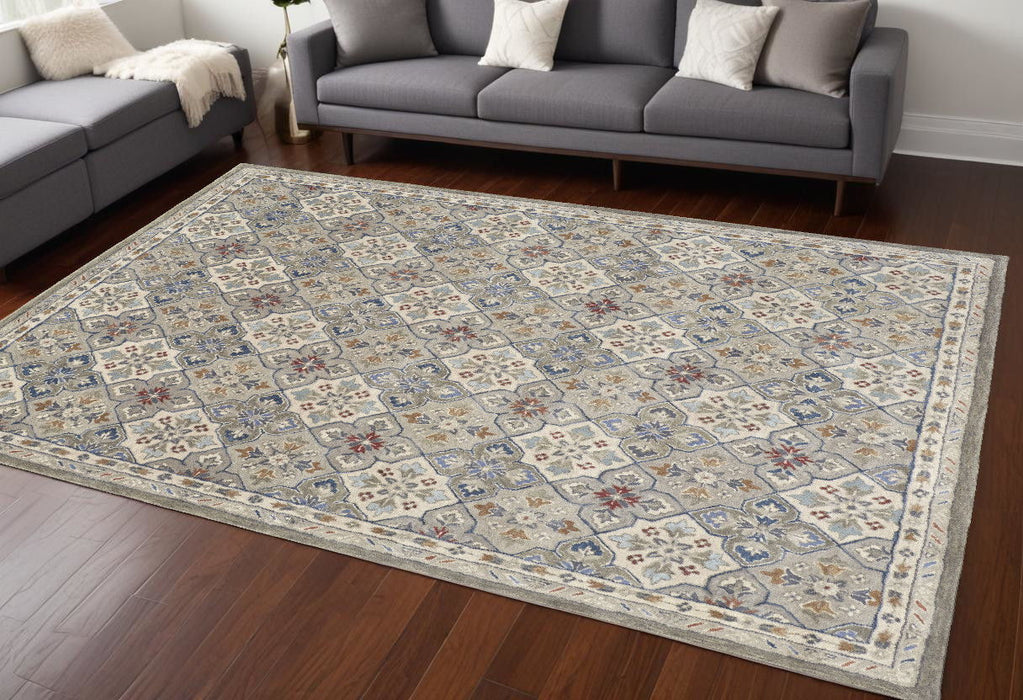 8' x 10' Wool Patchwork Hand Tufted Area Rug - Taupe And Ivory