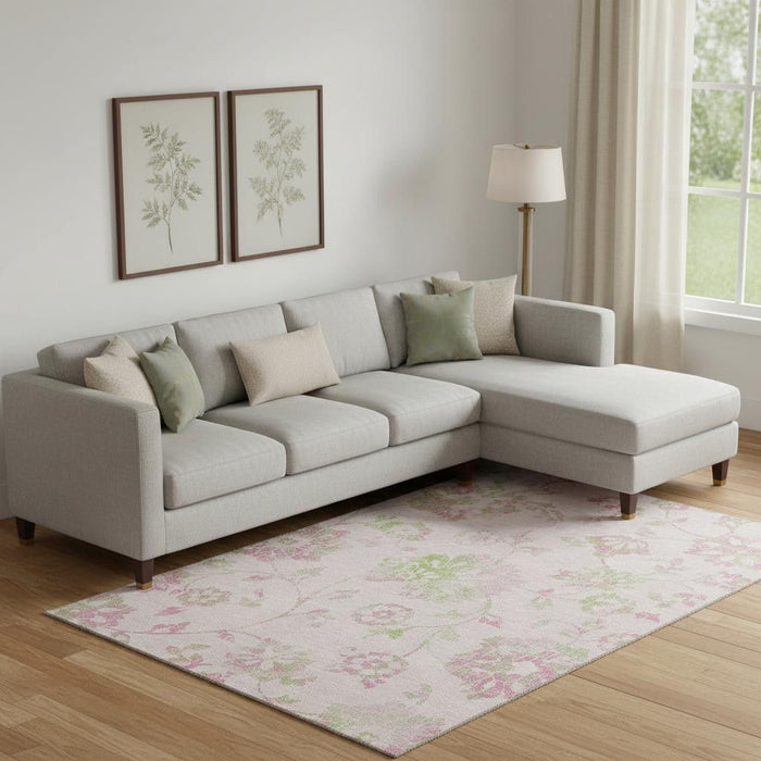 10' X 14' Floral Washable Area Rug With UV Protection (667939) - Pink / Green