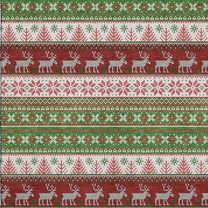 10' X 14' Abstract Geometric Washable Area Rug With UV Protection (701900) - Green / Ivory / Red