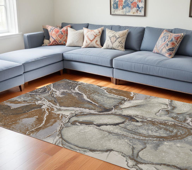 8' x 10' Marble Power Loom Area Rug - Gray And Brown