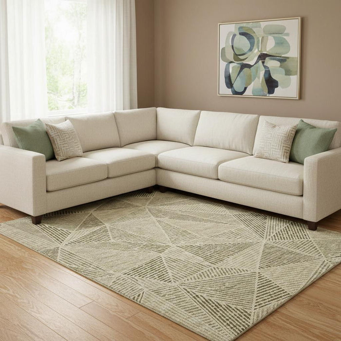 9' X 12' Geometric Washable Area Rug With UV Protection (651964) - Khaki / Beige