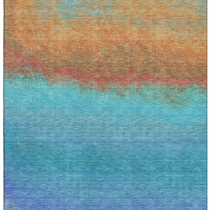 10' X 14' Ombre Washable Area Rug With UV Protection (710903) - Aqua / Orange / Copper