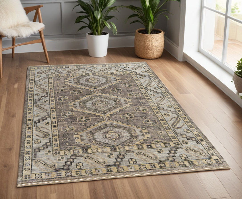 4' x 6' Wool Geometric Hand Knotted Area Rug With Fringe - Gray And Brown