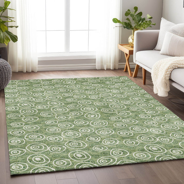 8' X 10' Polka Dot Washable Area Rug With UV Protection - Green And Ivory