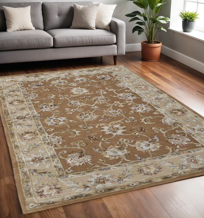 5' X 8' Floral Hand Tufted Area Rug - Tan And Ivory