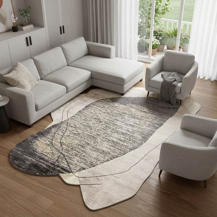 7' X 9' Abstract Distressed Area Rug (722639) - Black / Cream