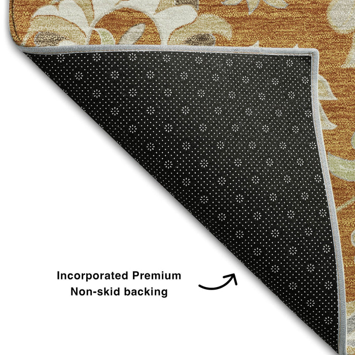 10' X 14' Floral Washable Area Rug With UV Protection (679006) - Rust / Gray / Beige