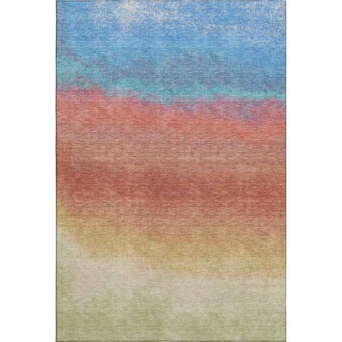 10' X 14' Ombre Washable Area Rug With UV Protection (710921) - Coral / Wheat / Blue