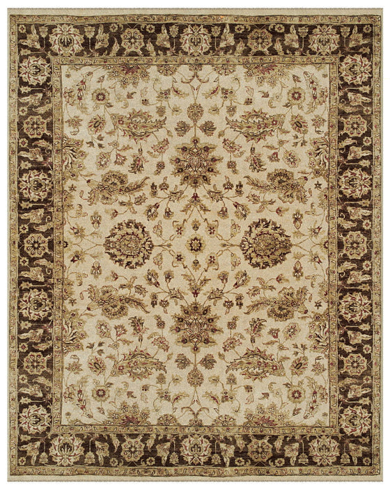 6' x 9' Wool Oriental Hand Knotted Area Rug - Ivory Brown And Gold