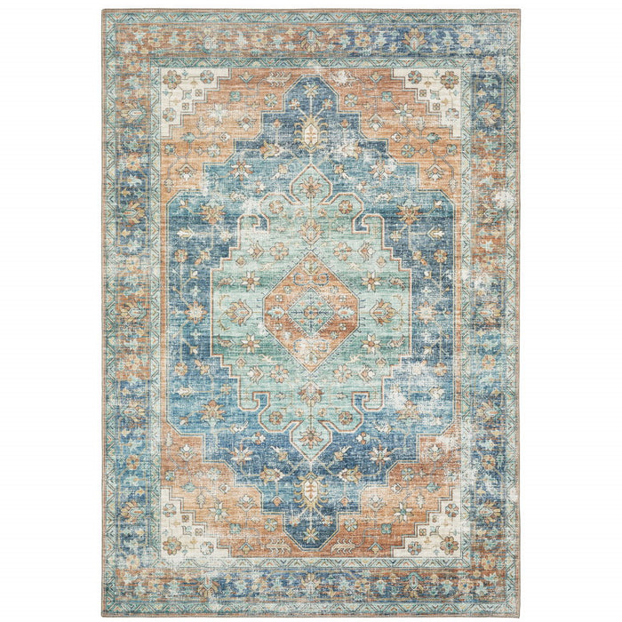9' x 12' Oriental Power Loom Stain Resistant Area Rug - Blue