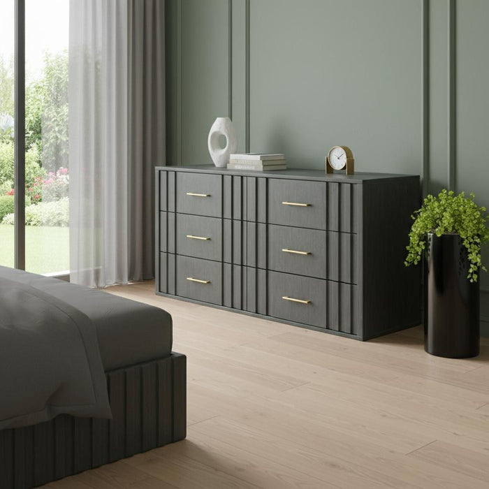 Solid Wood Six Drawer Dresser - Dark Gray