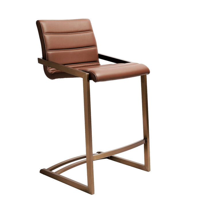 Faux Leather Low Back Counter Height Bar Chairs (Set of 2) - Brown / Rose / Gold