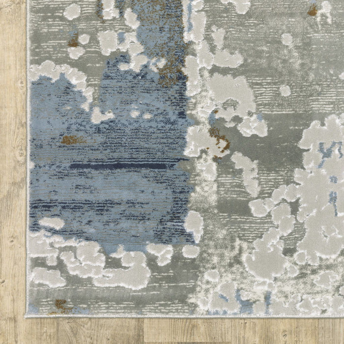 8' x 11' Abstract Power Loom Stain Resistant Area Rug - Gray Blue Navy Ivory And Brown