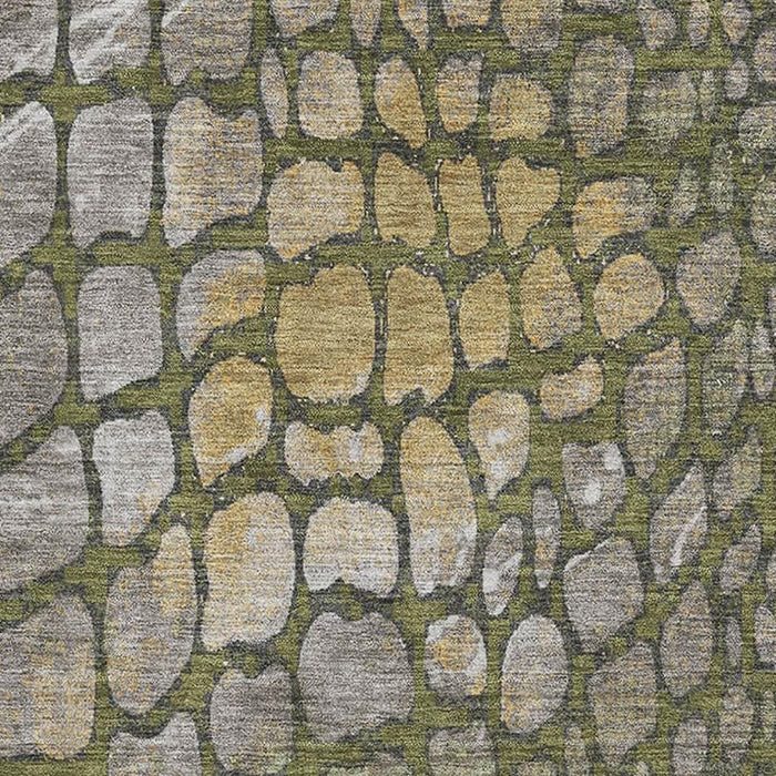 10' X 14' Abstract Geometric Washable Area Rug With UV Protection (677945) - Olive Green / Gold / Gray