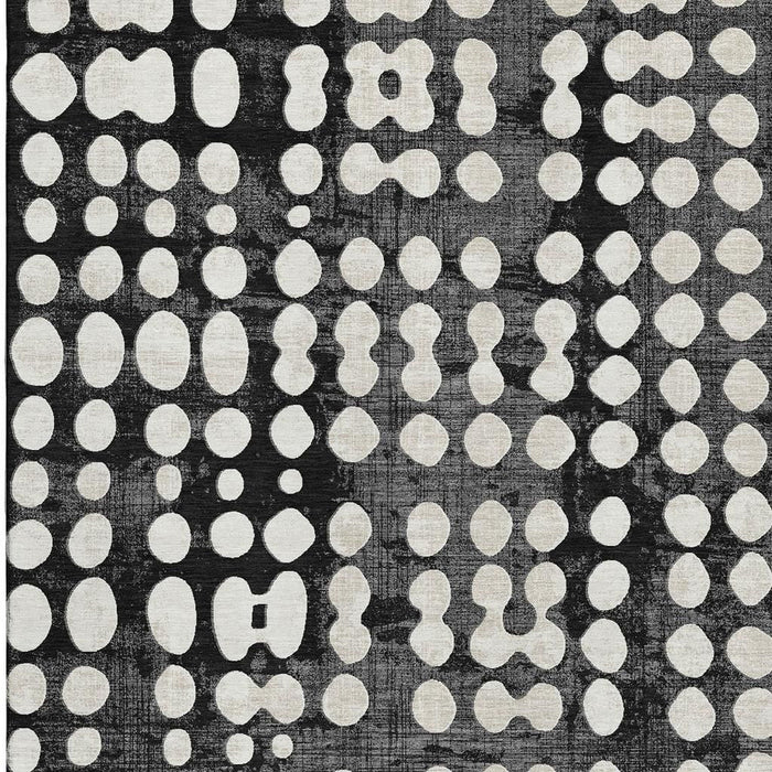 10' X 14' Polka Dot Washable Area Rug With UV Protection (669096) - Black / Ivory