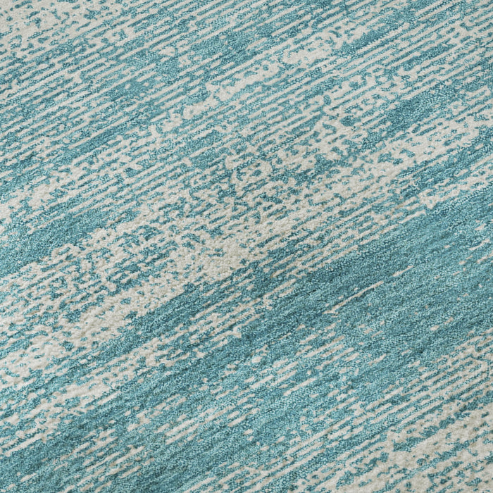 10' X 14' Striped Washable Area Rug With UV Protection (668199) - Teal / Ivory