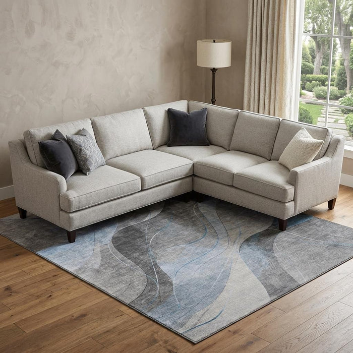 10' X 14' Abstract Washable Area Rug With UV Protection (696608) - Sky Blue / Gray / Silver