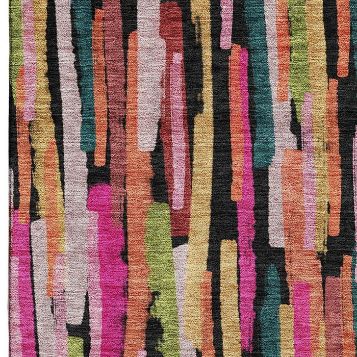 10' X 14' Striped Washable Area Rug With UV Protection (683794) - Pink / Teal / Orange