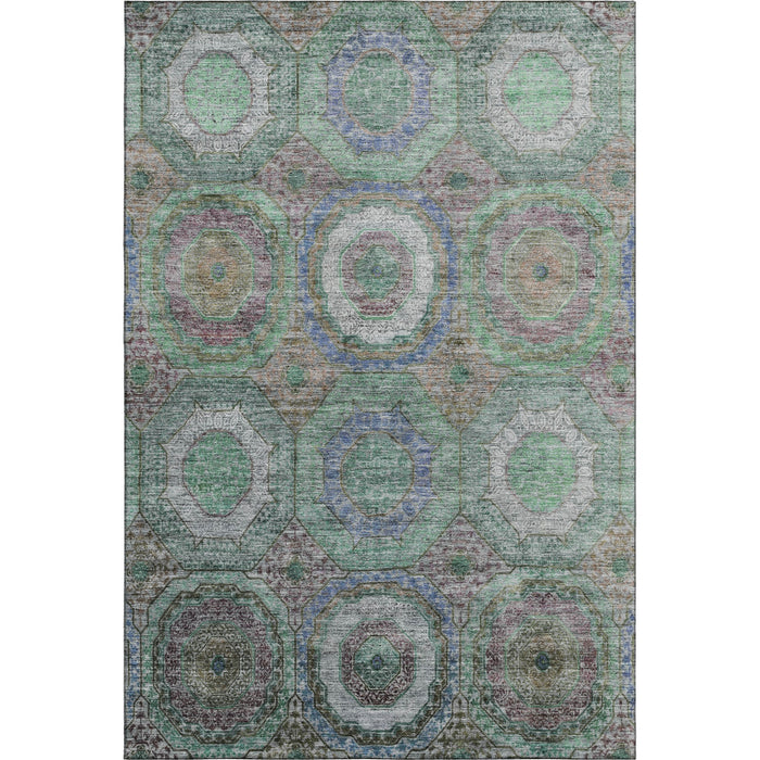 10' X 14' Geometric Washable Area Rug With UV Protection (716491) - Green / Gray
