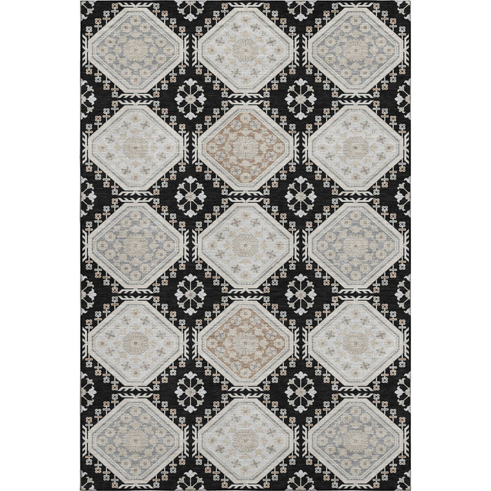 10' X 14' Floral Washable Area Rug With UV Protection (693720) - Black / Silver / Gray