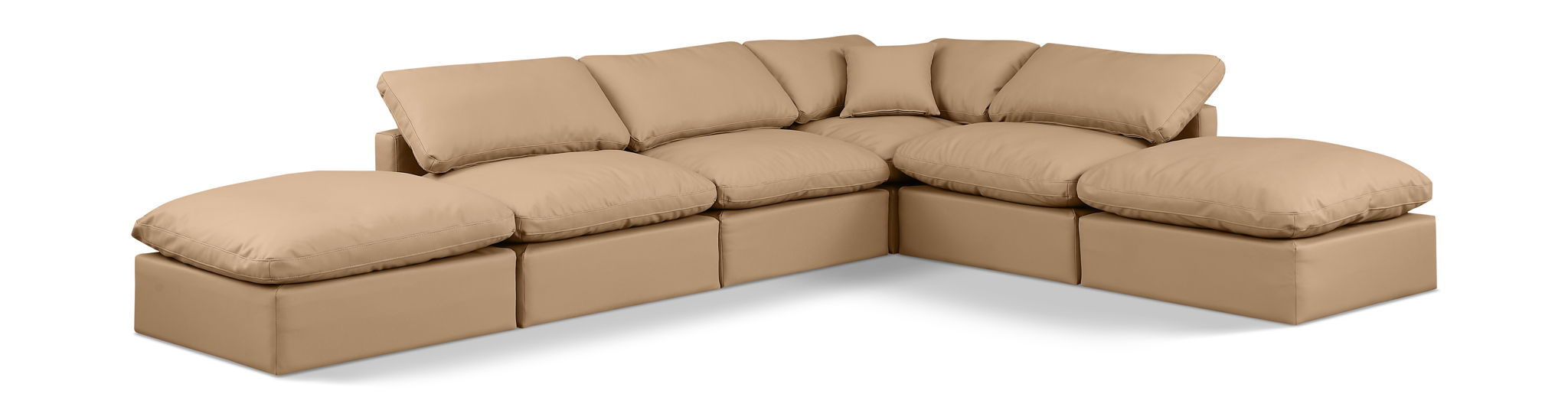 Tan faux leather Meridian Furniture Indulge 6-piece modular armless sectional sofa, stationary with sleek modern design.