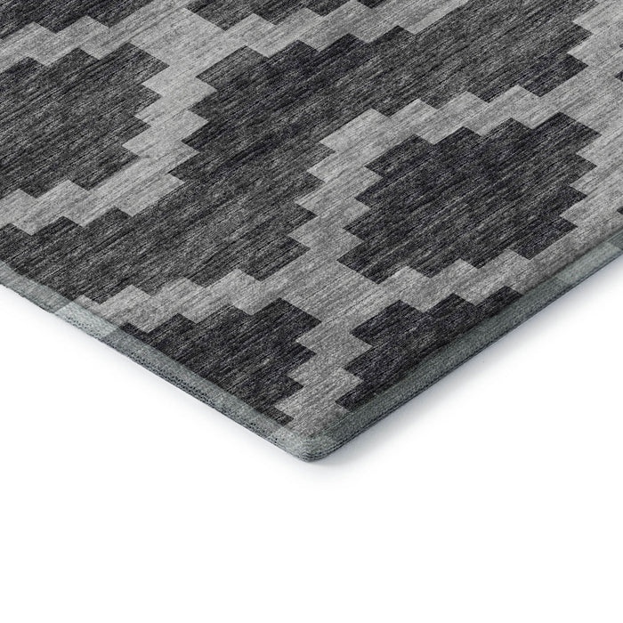 8' Tribal Washable Round Rug With UV Protection - Gray