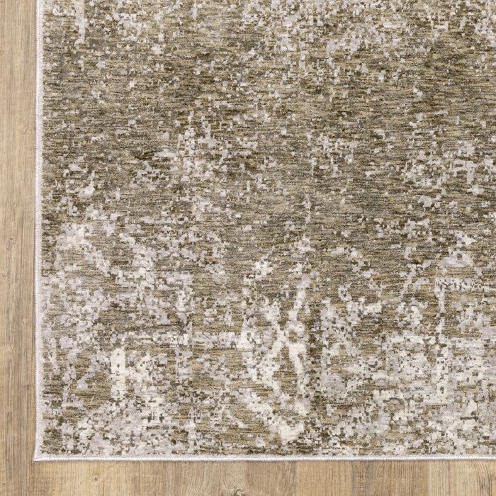 10' x 13' Abstract Power Loom Stain Resistant Area Rug - Ivory Gray Tan Brown And Beige