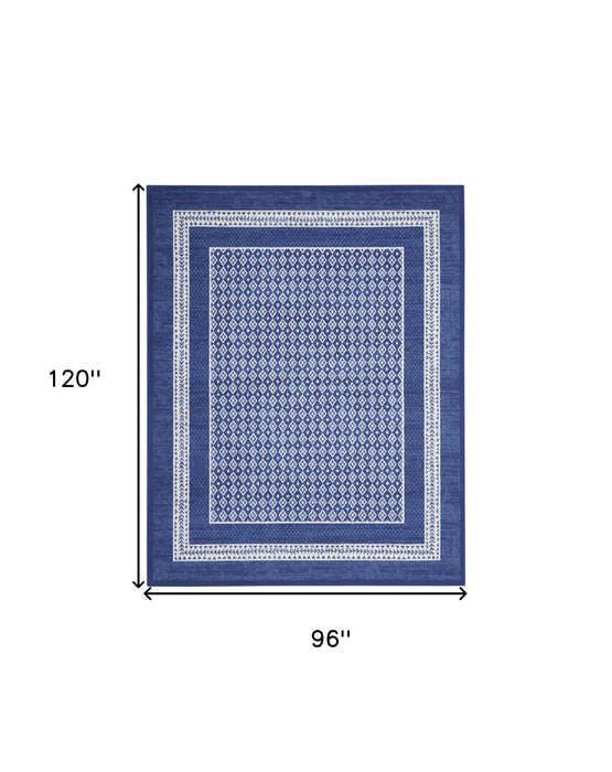8' X 10' Geometric Distressed Area Rug (551062) - Blue / Ivory